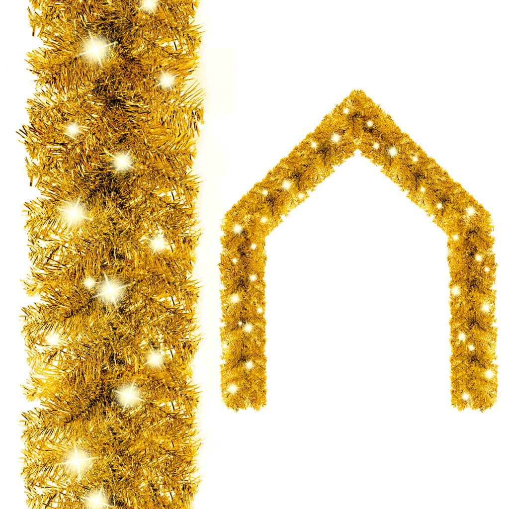 Christmas Garland with LED Lights 20 m Gold