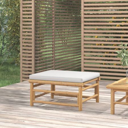 Garden Footstool with Light Grey Cushion Bamboo