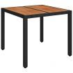 Garden Table with Wooden Top Black 90x90x75 cm Poly Rattan