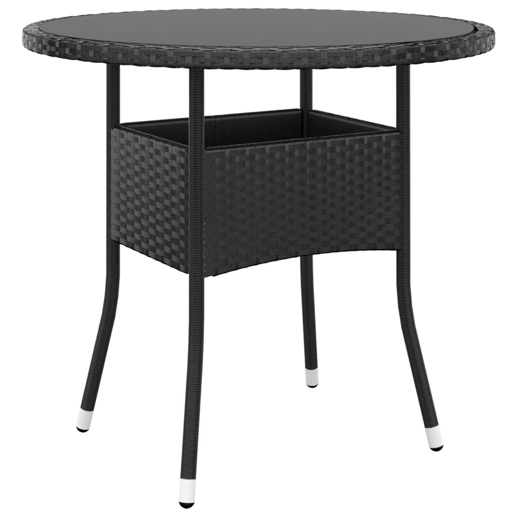 Garden Table Ø80x75 cm Tempered Glass and Poly Rattan Black