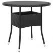 Garden Table Ø80x75 cm Tempered Glass and Poly Rattan Black