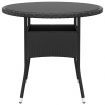 Garden Table Ø80x75 cm Tempered Glass and Poly Rattan Black