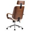 Swivel Office Chair with Headrest Cream Faux Leather and Bentwood