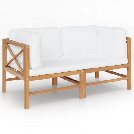 2-seater Garden Bench with Cream Cushions Solid Teak Wood