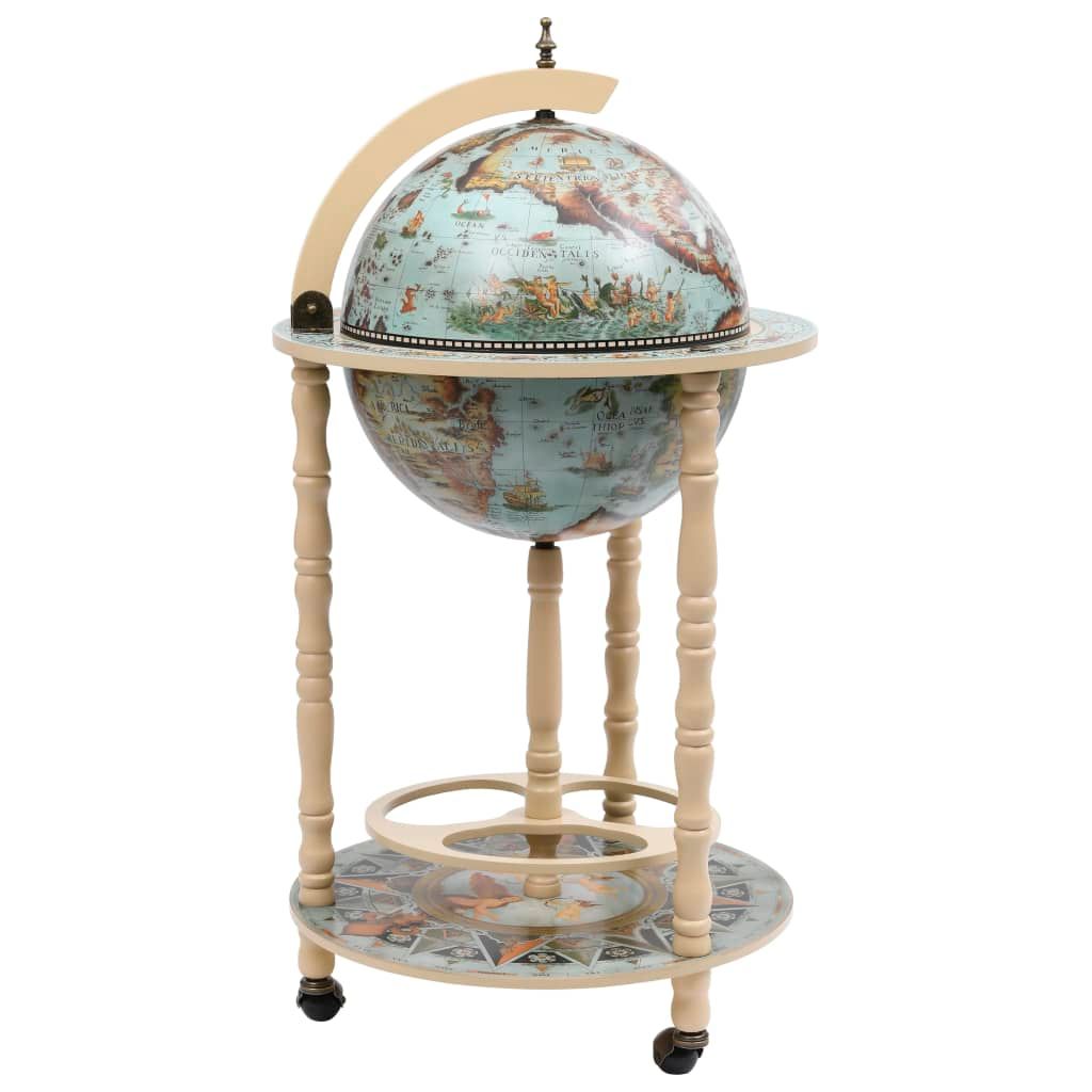 Globe Bar Wine Stand Eucalyptus Wood Blue