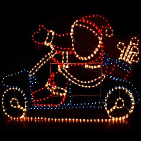 Christmas Light Decoration Santa Riding Golf Cart Display