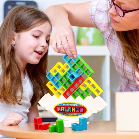 48pcs Tetra Tower Game Stacking Blocks Stack Building Blocks Balance Puzzle Board Assembly Bricks Educational Toys for Children Adults