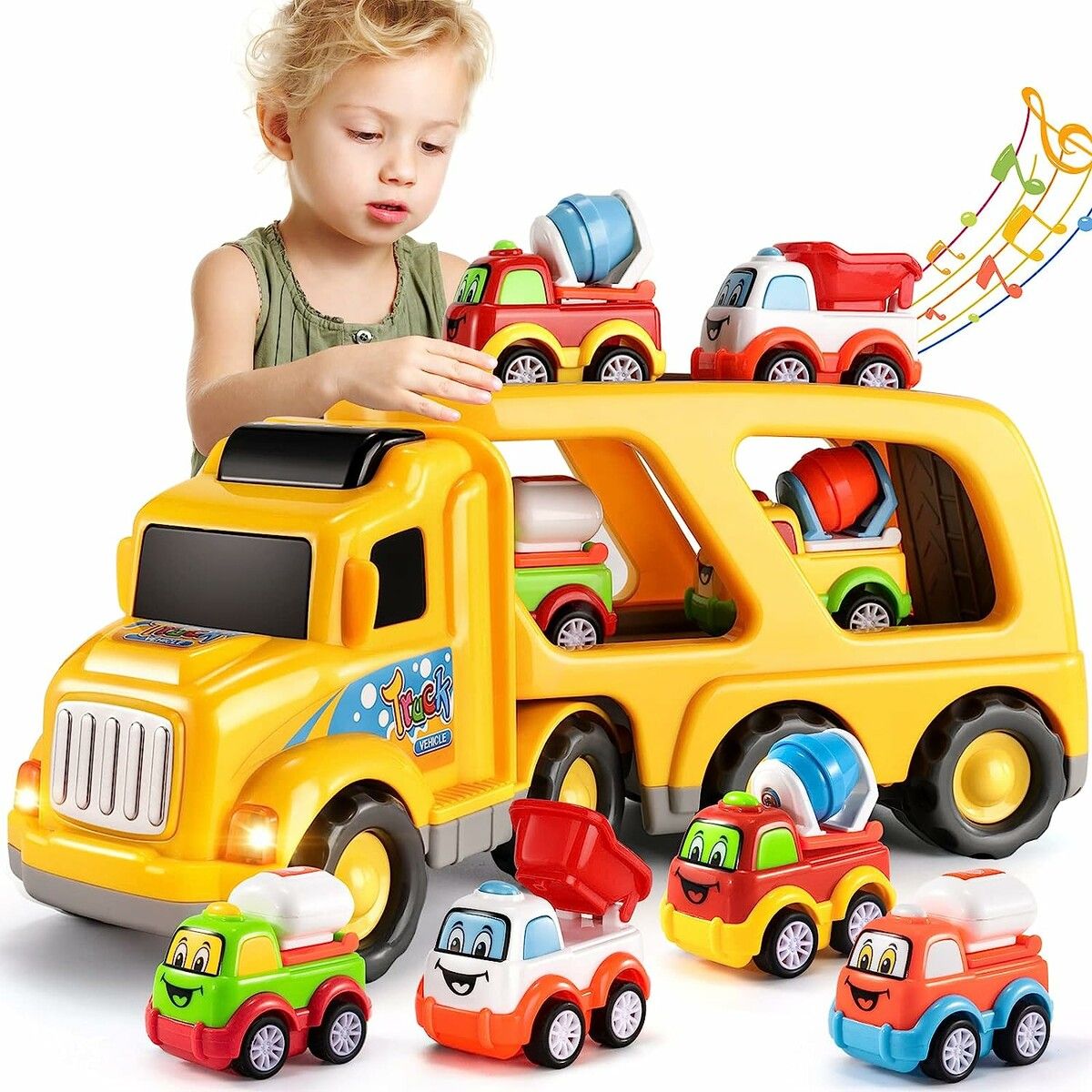 Construction Truck Toys for 3 4 5 6 Year Old Boys, Carrier Truck Cars for Toddlers