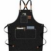 Waterproof Chef Aprons for Men Women with Large Pockets Cotton Canvas Cross Back Adjustable Work Apron Size M to XXL(Black)