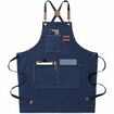 Waterproof Chef Aprons for Men Women with Large Pockets Cotton Canvas Cross Back Adjustable Work Apron Size M to XXL(Darkblue)