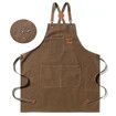 Waterproof Chef Aprons for Men Women with Large Pockets Cotton Canvas Cross Back Adjustable Work Apron Size M to XXL(Brown)