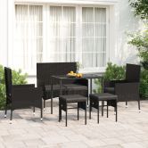6 Piece Garden Lounge Set with Cushions Black Poly Rattan