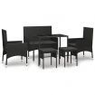 6 Piece Garden Lounge Set with Cushions Black Poly Rattan