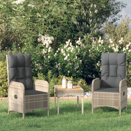 3 Piece Garden Lounge Set with Cushions Grey Poly Rattan