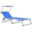 Folding Sun Lounger with Roof Aluminium and Textilene Blue