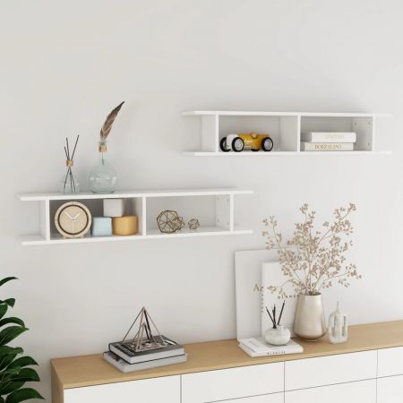 Wall Shelves 2 pcs High Gloss White 105x18x20cm Engineered Wood