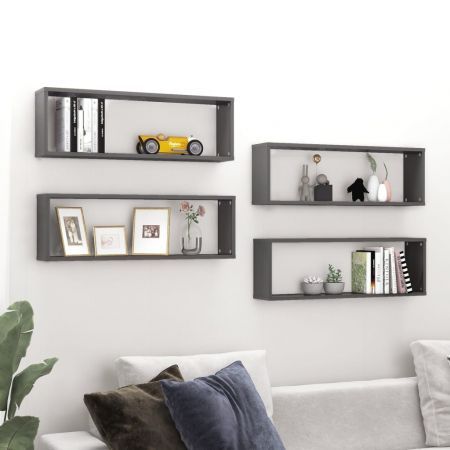 Wall Cube Shelves 4 pcs High Gloss Grey 80x15x26.5 cm Engineered Wood
