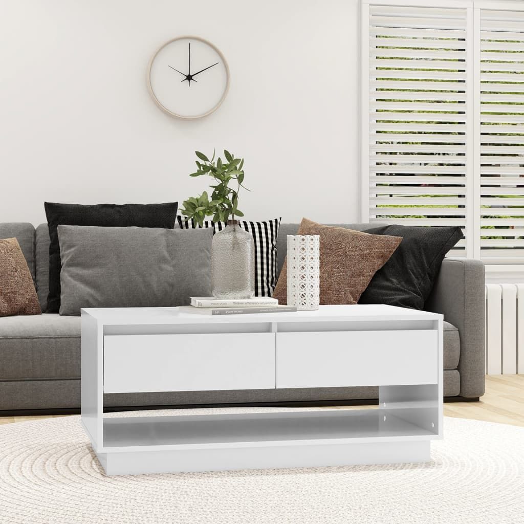 Coffee Table High Gloss White 102.5x55x44 cm Engineered Wood