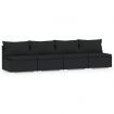 4-Seater Sofa with Cushions Black Poly Rattan