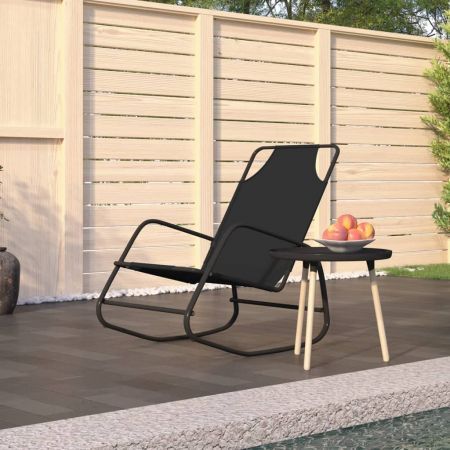 Rocking Sun Lounger Black Steel and Textilene