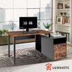 Computer Office Desk Bookcase Laptop Study Writing Table Bookshelf Workstation Shelving Storage Unit Modern with Drawers Shelves