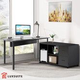 Computer Office Desk Study Bookcase Black Writing Study Laptop Table Bookshelf Workstation Storage Shelves Detachable Cabinet