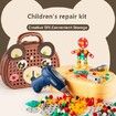 203 Pieces Children's Repair Toolbox Creative Mosaic Puzzle Toy With Electric Drill Screw Tool Set Kids DIY Learning Toys (Brown Bear)