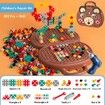 203 Pieces Children's Repair Toolbox Creative Mosaic Puzzle Toy With Electric Drill Screw Tool Set Kids DIY Learning Toys (Brown Bear)