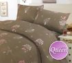 Queen Sized Bed Quilt Cover / Pillowcase Set - Classic Pink Flowers Design on Pale Brown 180TC