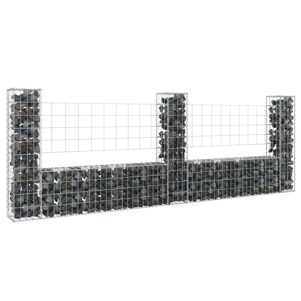 U-shape Gabion Basket with 3 Posts Iron 260x20x100 cm