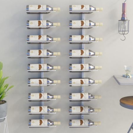 Wall-mounted Wine Rack for 9 Bottles 2 pcs White Iron