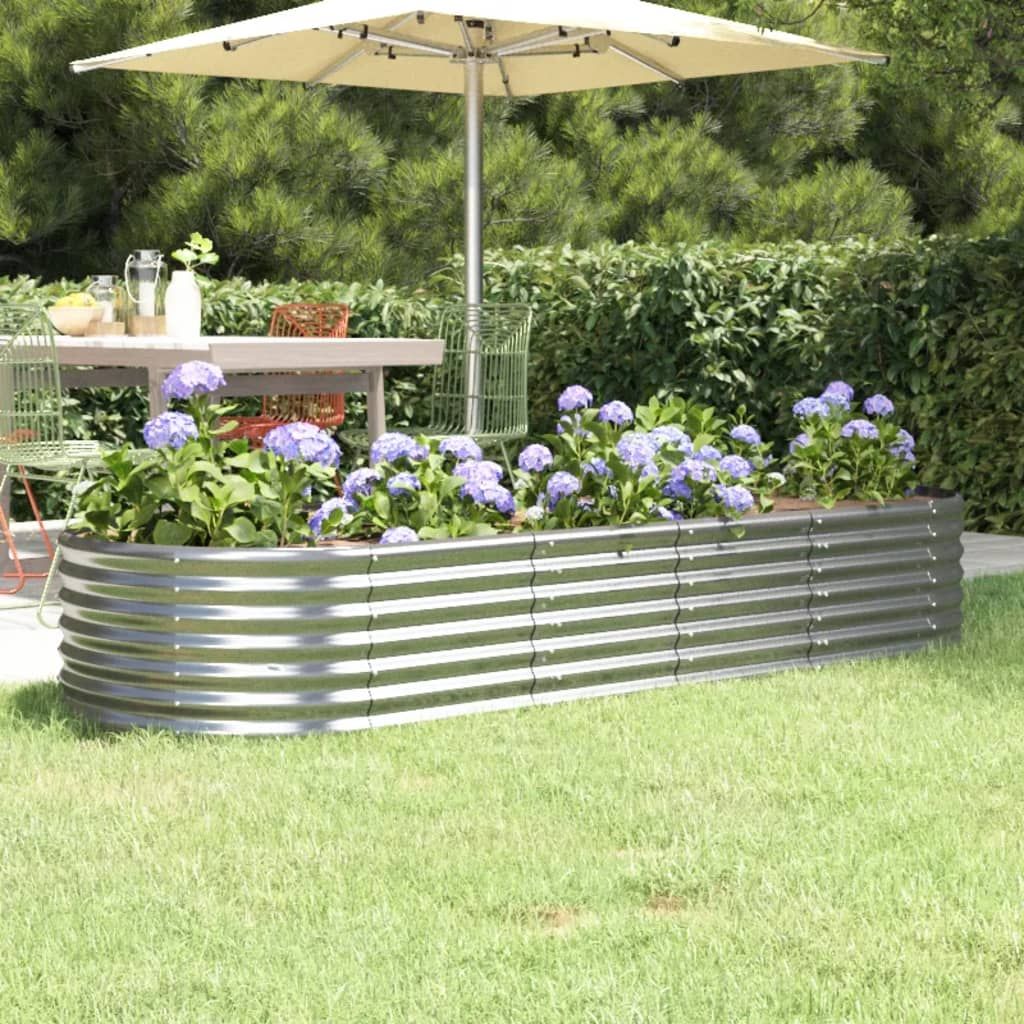 Garden Raised Bed Powder-Coated Steel 224x80x36 cm Silver