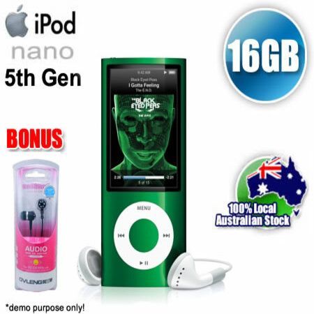 FREE SHIPPING! Apple iPod Nano 16GB 5th Generation Green with Built-in Video Camera Bonus Free Ovleng Earphone