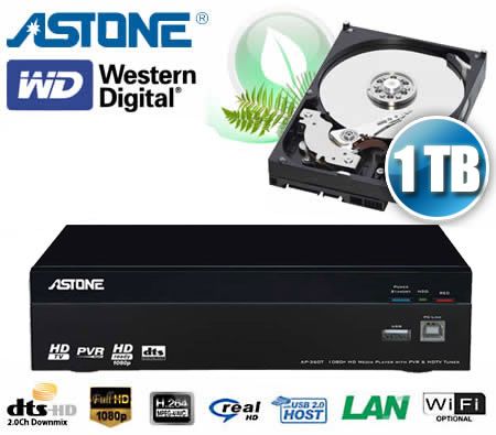 Astone Media Gear AP-360T 1080p Media Player with PVR & HDTV Tuner with Western Digital 1.0TB Internal HDD Hard Drive