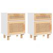 Bedside Cabinets 2 pcs White Solid Wood Pine and Natural Rattan