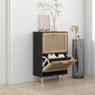 Shoe Cabinet Black 52x25x80 cm Engineered Wood and Natural Rattan