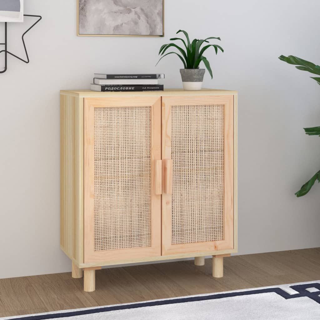 Sideboard Brown 60x30x70 cm Solid Wood Pine and Natural Rattan