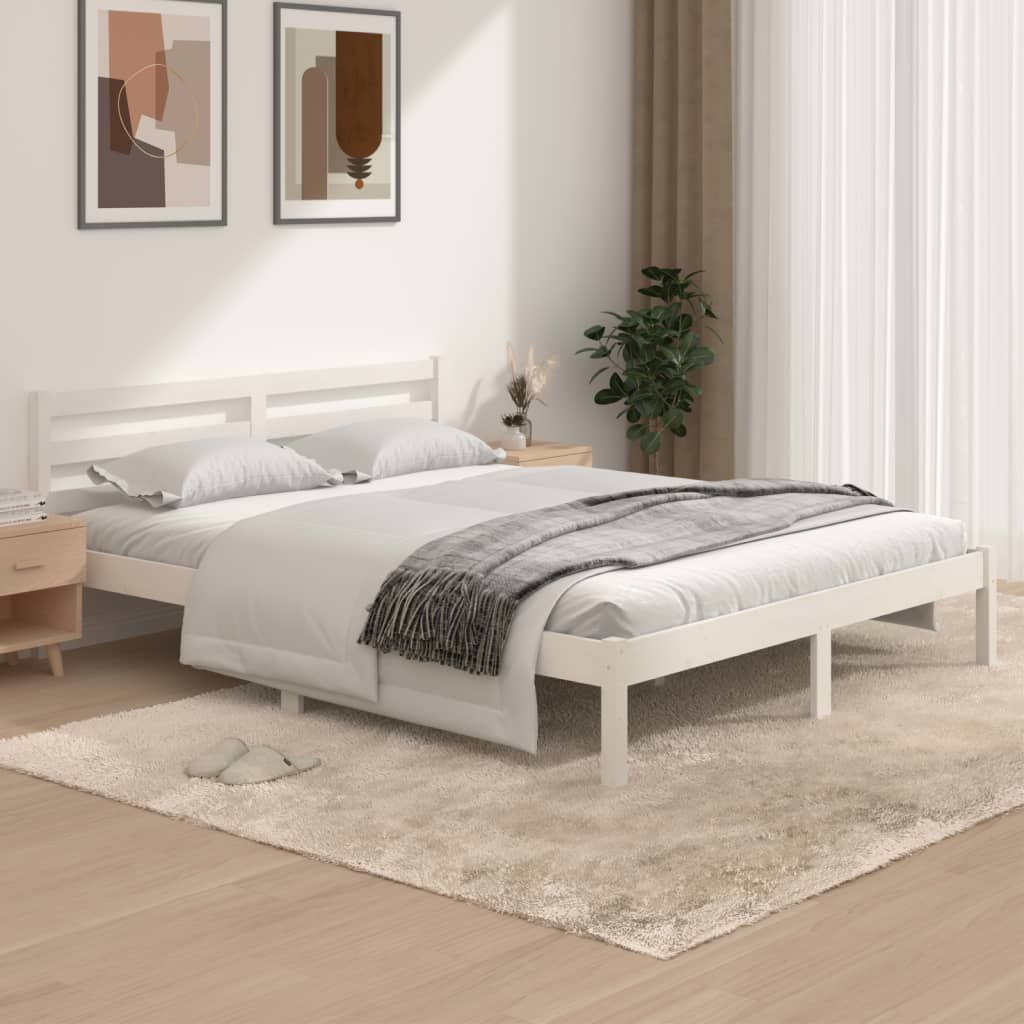 Bed Frame Solid Wood Pine White 153x203 cm Queen Size