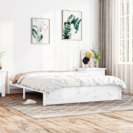 Bed Frame White Solid Wood 153x203 cm Queen Size