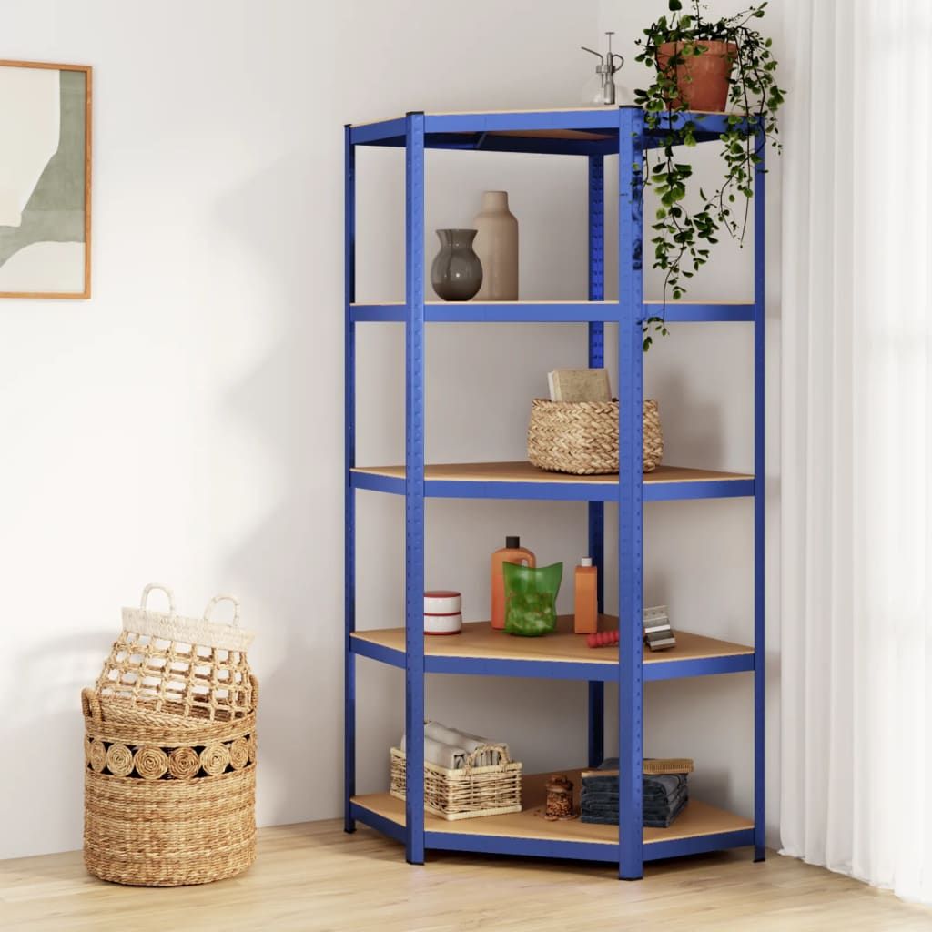 5-Layer Corner Shelf Blue Steel and Engineered Wood