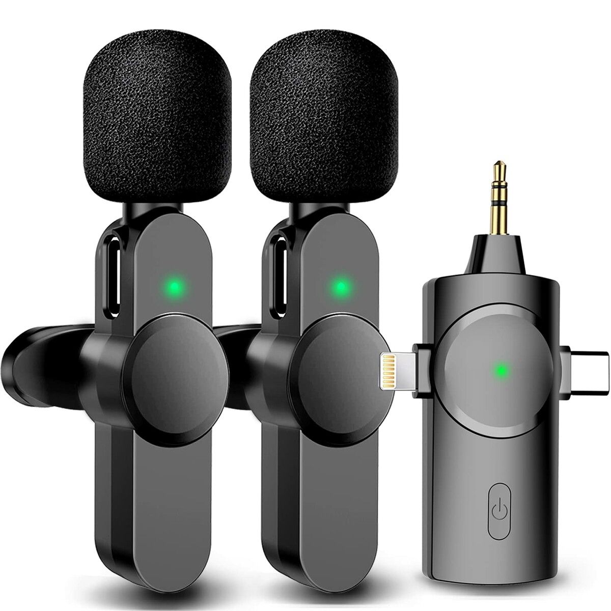 Wireless Microphone for iPhone Android Camera, Mini Lapel Microphone Phone Mic for Recording Vlogging Live Streaming Plug-Play (3 in 1 Gray Mic)