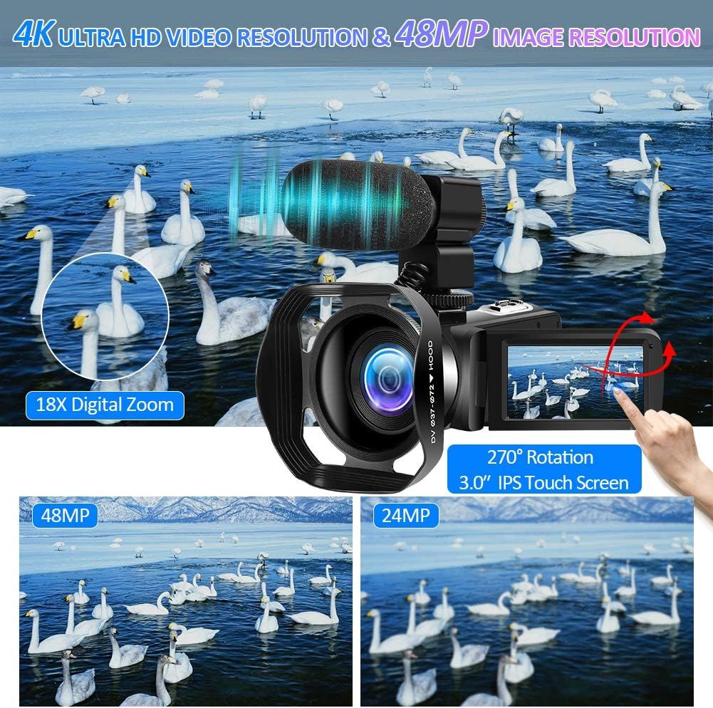 4K 48MP 60FPS Video Camera Camcorder 3.0 Inch HD Touch Screen 18X Zoom Vlogging Camera Digital Camera