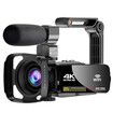 4K Video Camera Camcorder Ultra HD 56MP Vlogging Camera with Microphone, Handheld Stabilizer, 2 Batteries