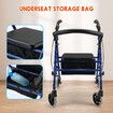 4 Wheel Rollator Walker with Seat for Seniors Lightweight Rolling Walking Trolley Folding Elderly Medical Steel Blue Auswheel