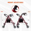 4 Wheel Rollator Walker with Seat Lightweight for Seniors Walking Rolling Trolley Folding Medical Elderly Steel Red Auswheel