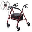 4 Wheel Rollator Walker with Seat Lightweight for Seniors Walking Rolling Trolley Folding Medical Elderly Steel Red Auswheel