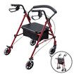 4 Wheel Rollator Walker with Seat Lightweight for Seniors Walking Rolling Trolley Folding Medical Elderly Steel Red Auswheel