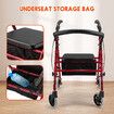 4 Wheel Rollator Walker with Seat Lightweight for Seniors Walking Rolling Trolley Folding Medical Elderly Steel Red Auswheel