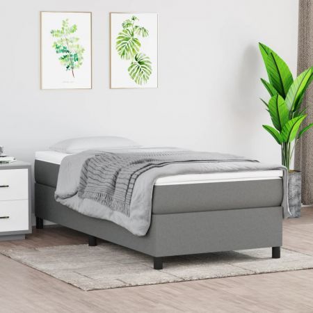 Box Spring Bed Frame Dark Grey 107x203 cm King Single Fabric