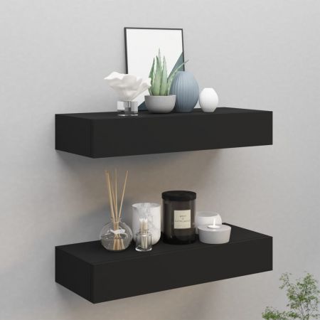 Wall-mounted Drawer Shelves 2 pcs Black 60x23.5x10cm MDF